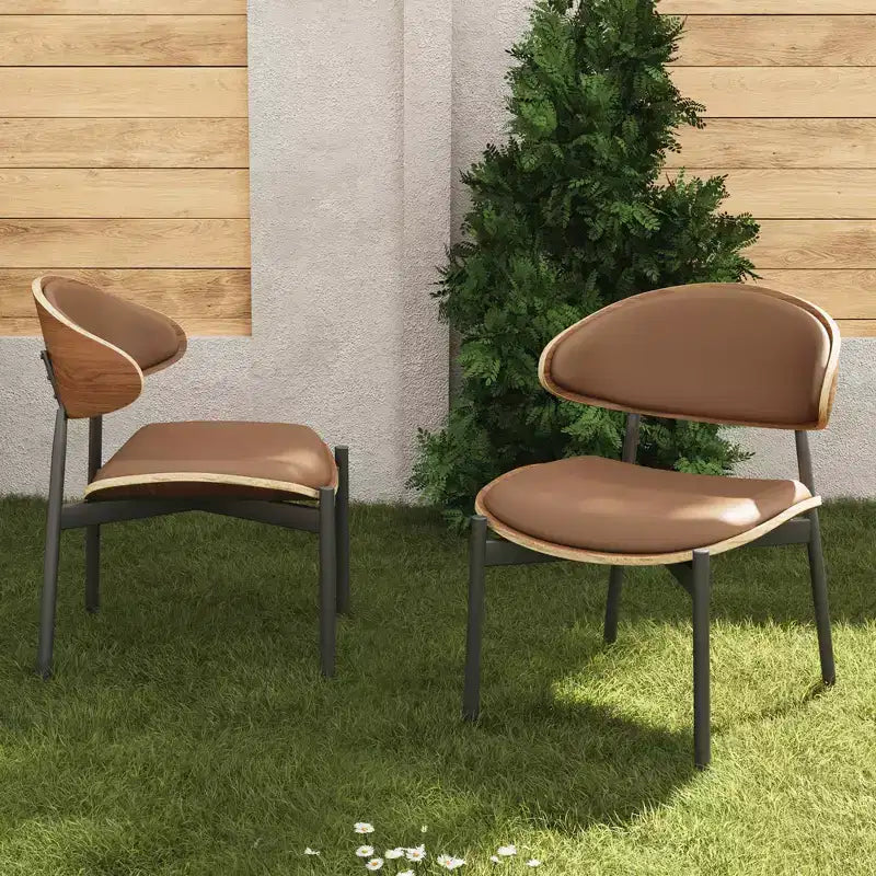 Set di 2 sedie moderne da pranzo per esterni / sedie senza braccioli, marrone e struttura in metallo