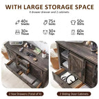Commode de style maison de campagne 48 avec 4 tiroirs et 2 portes de grange, meuble à tiroirs et meuble TV rustique avec étagère réglable pour le salon