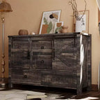 Commode de style maison de campagne 48 avec 4 tiroirs et 2 portes de grange, meuble à tiroirs et meuble TV rustique avec étagère réglable pour le salon