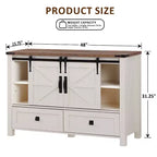 Commode de style maison de campagne 48 avec 4 tiroirs et 2 portes de grange, meuble à tiroirs et meuble TV rustique avec étagère réglable pour le salon