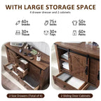 Commode de style maison de campagne 48 avec 4 tiroirs et 2 portes de grange, meuble à tiroirs et meuble TV rustique avec étagère réglable pour le salon