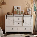 Commode de style maison de campagne 48 avec 4 tiroirs et 2 portes de grange, meuble à tiroirs et meuble TV rustique avec étagère réglable pour le salon