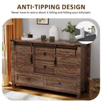 Commode de style maison de campagne 48 avec 4 tiroirs et 2 portes de grange, meuble à tiroirs et meuble TV rustique avec étagère réglable pour le salon