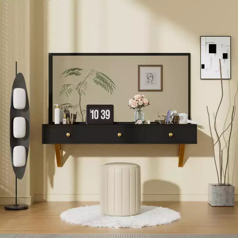 Étagère de toilette murale avec tiroir, bureau flottant de maquillage peu encombrant pour salle de bains/chambre, installation facile avec supports dissimulés