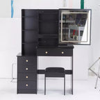 Toeletta con specchio illuminato e set da tavolo, 37 mobiletto grande sinistro da comodino con toeletta e sgabello imbottito, Nero