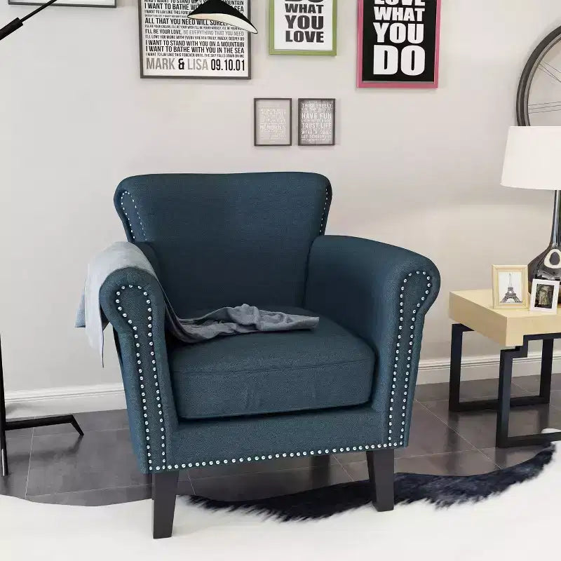 Brice Contemporary Fabric Club Chair with Nailhead Trim