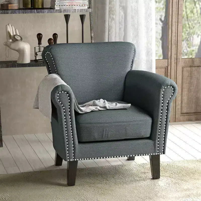 Brice Contemporary Fabric Club Chair with Nailhead Trim