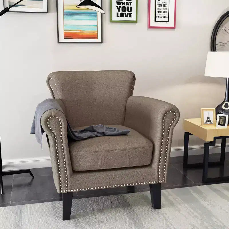 Brice Contemporary Fabric Club Chair with Nailhead Trim
