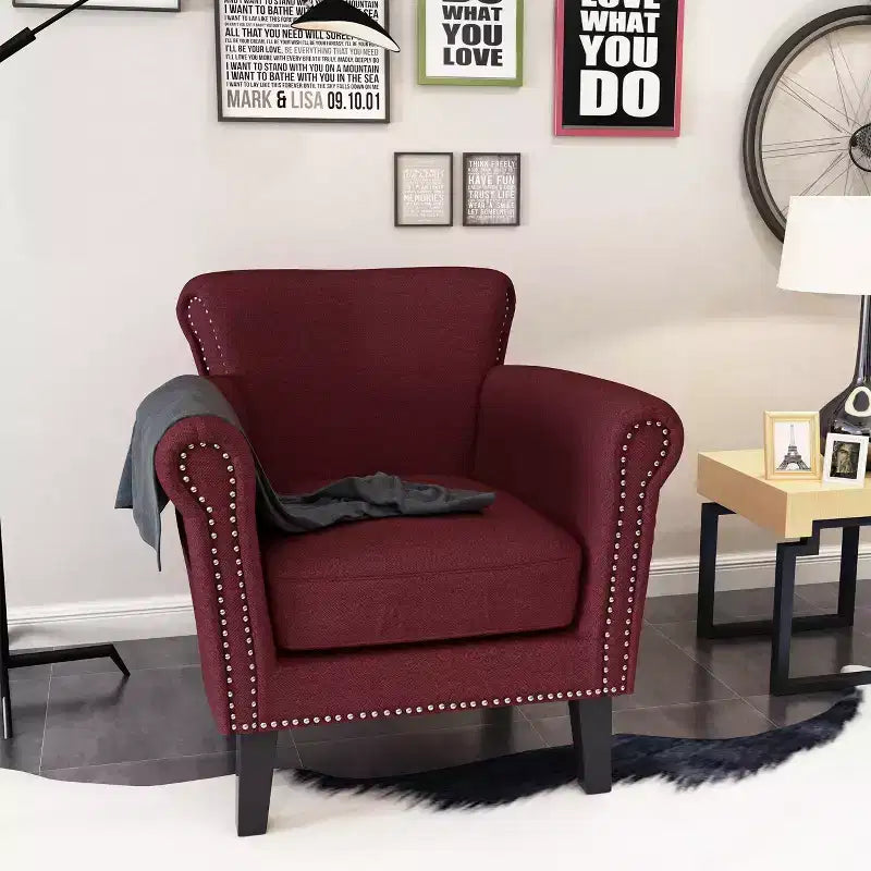Brice Contemporary Fabric Club Chair with Nailhead Trim
