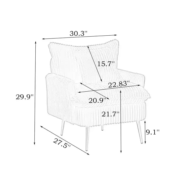 Moderne accentstoel, enkele stoel van 30.31 inch, grove ribfluwelen stof, geschikt voor appartement, kantoor en woonkamer