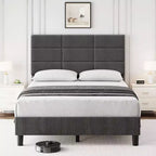 Bedframe met verstelbaar hoofdbord, met linnen bekleed platformbed met houten lattenbodem, matrasfundering, grijs