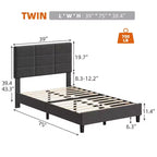 Bedframe met verstelbaar hoofdbord, met linnen bekleed platformbed met houten lattenbodem, matrasfundering, grijs