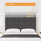 Bedframe met verstelbaar hoofdbord, met linnen bekleed platformbed met houten lattenbodem, matrasfundering, grijs