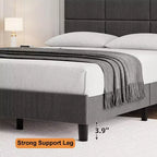 Bedframe met verstelbaar hoofdbord, met linnen bekleed platformbed met houten lattenbodem, matrasfundering, grijs