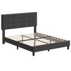 Bedframe met verstelbaar hoofdbord, met linnen bekleed platformbed met houten lattenbodem, matrasfundering, grijs