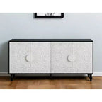 68-Zoll-Sideboard in Schwarz und Weiß mit Used-Look, geschnitztem Blumenmuster und vier Türen