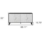 68-Zoll-Sideboard in Schwarz und Weiß mit Used-Look, geschnitztem Blumenmuster und vier Türen