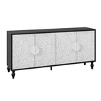 68-Zoll-Sideboard in Schwarz und Weiß mit Used-Look, geschnitztem Blumenmuster und vier Türen