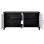 68-Zoll-Sideboard in Schwarz und Weiß mit Used-Look, geschnitztem Blumenmuster und vier Türen