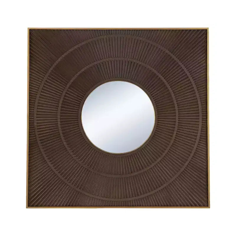 Specchio quadrato da parete intagliato da 40 x 40 pollici con design plissettato e cornice in ferro dorato