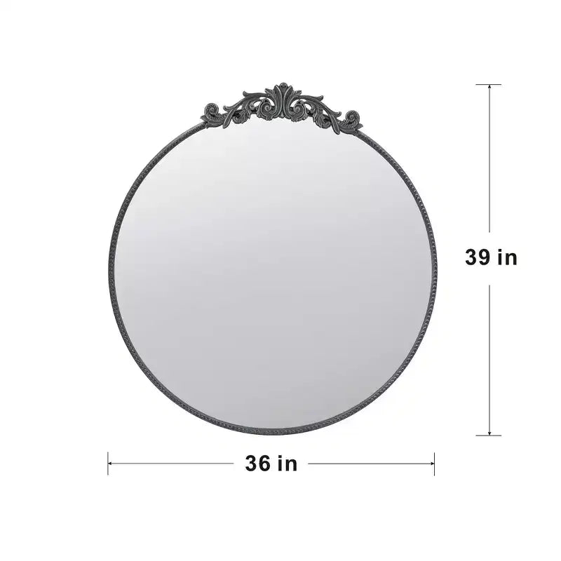 Specchio rotondo da parete da 36 x 39 pollici con cornice ispirata al barocco