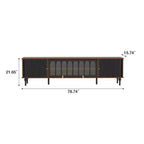 Mid-Century Modern 78.74 TV Stand with Sliding Doors, Arched Glass Panels, Metal Handles, Solid Wood Legs & Cable Management