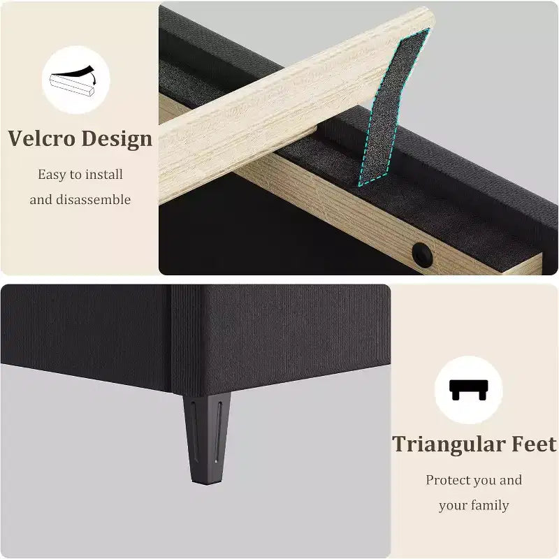 Struttura letto King Size con testiera imbottita e supporto con doghe in legno, base per materasso imbottita/Senza necessità di rete a doghe/Facile da montare, grigio