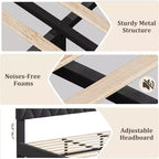 Struttura letto King Size con testiera imbottita e supporto con doghe in legno, base per materasso imbottita/Senza necessità di rete a doghe/Facile da montare, grigio