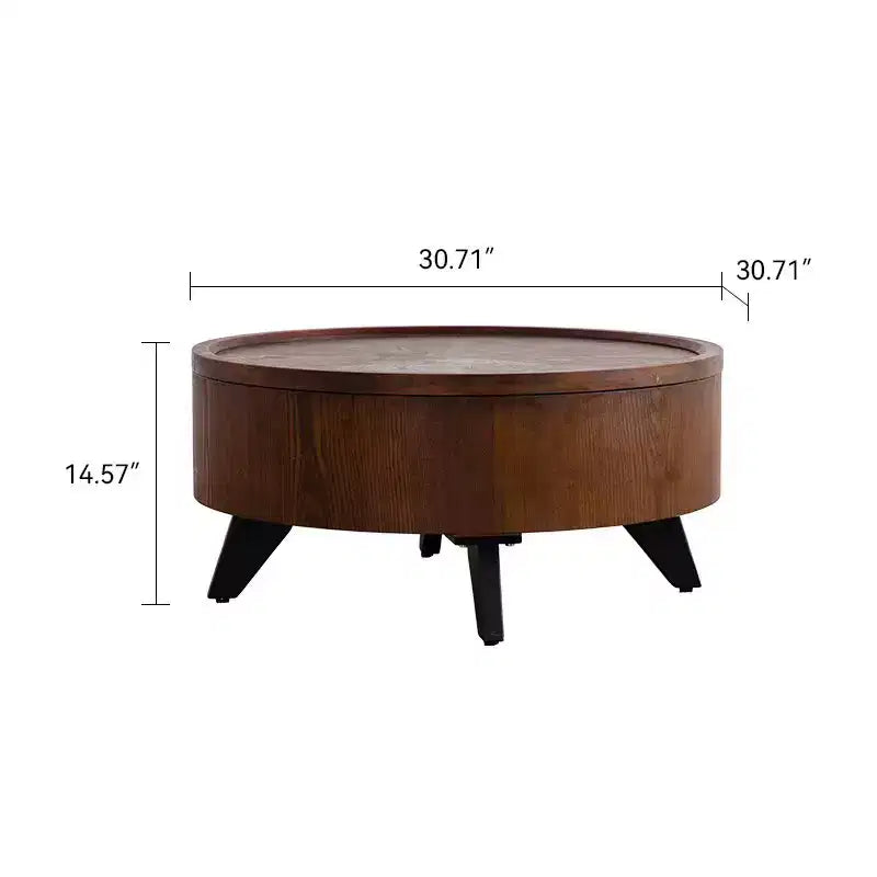 Runder Couchtisch mit 31 Zoll Durchmesser und abnehmbarem Deckel, Trommeltisch im Mid-Century-Stil für das Wohnzimmer, versteckter Stauraum