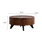 Runder Couchtisch mit 31 Zoll Durchmesser und abnehmbarem Deckel, Trommeltisch im Mid-Century-Stil für das Wohnzimmer, versteckter Stauraum