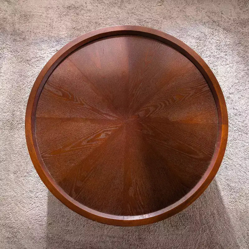 Runder Couchtisch mit 31 Zoll Durchmesser und abnehmbarem Deckel, Trommeltisch im Mid-Century-Stil für das Wohnzimmer, versteckter Stauraum