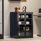 Mobiletto multimediale in metallo, mobile stereo a 4 ripiani con ante in vetro e ripiani regolabili, rack audio AV con gestione dei cavi