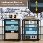 Mobiletto multimediale in metallo, mobile stereo a 4 ripiani con ante in vetro e ripiani regolabili, rack audio AV con gestione dei cavi