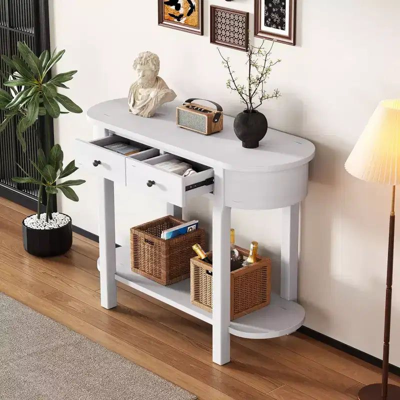 Elegante retroconsoletafel met gebogen ontwerp en gladde afwerking voor entrees, woonkamers en gangen