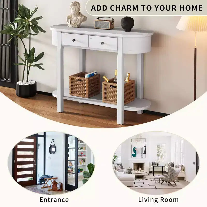 Elegante retroconsoletafel met gebogen ontwerp en gladde afwerking voor entrees, woonkamers en gangen