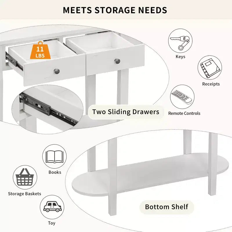 Elegante retroconsoletafel met gebogen ontwerp en gladde afwerking voor entrees, woonkamers en gangen