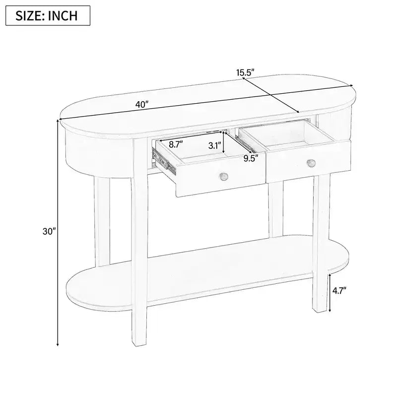 Elegante retroconsoletafel met gebogen ontwerp en gladde afwerking voor entrees, woonkamers en gangen