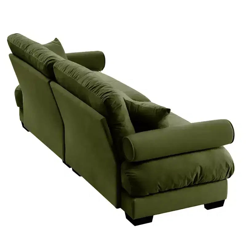 Modern Two Seater Sofa with Bolsteredd Armrests Waist Pillows Throw Pillows for Living Room Hallway Bedroom Olive Green
