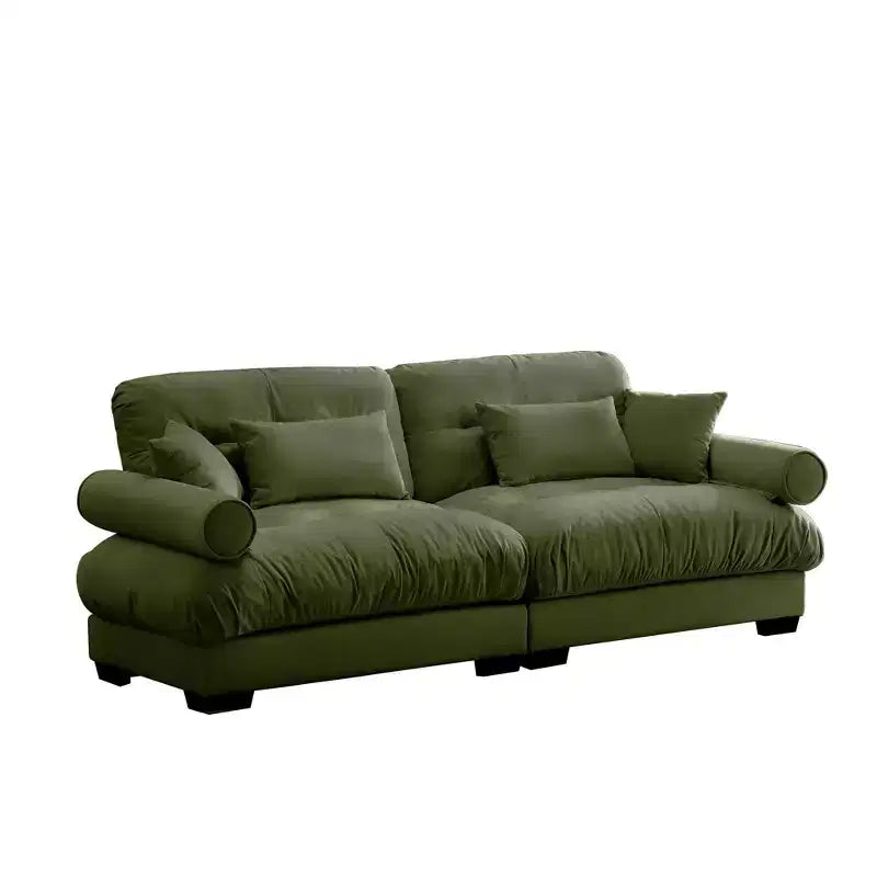 Modern Two Seater Sofa with Bolsteredd Armrests Waist Pillows Throw Pillows for Living Room Hallway Bedroom Olive Green