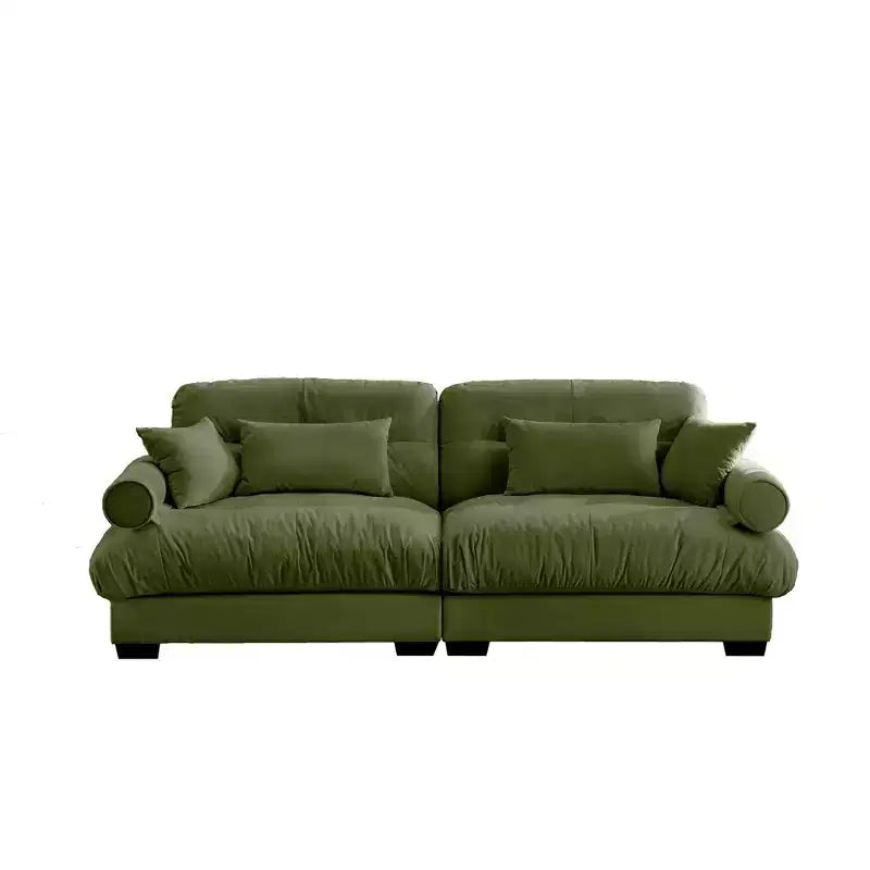 Modern Two Seater Sofa with Bolsteredd Armrests Waist Pillows Throw Pillows for Living Room Hallway Bedroom Olive Green