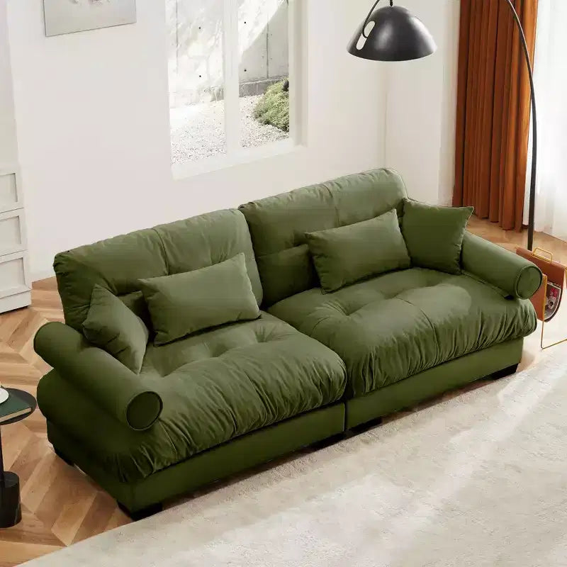 Modern Two Seater Sofa with Bolsteredd Armrests Waist Pillows Throw Pillows for Living Room Hallway Bedroom Olive Green