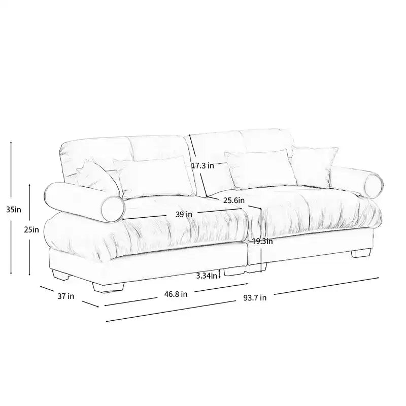 Modern Two Seater Sofa with Bolsteredd Armrests Waist Pillows Throw Pillows for Living Room Hallway Bedroom Olive Green