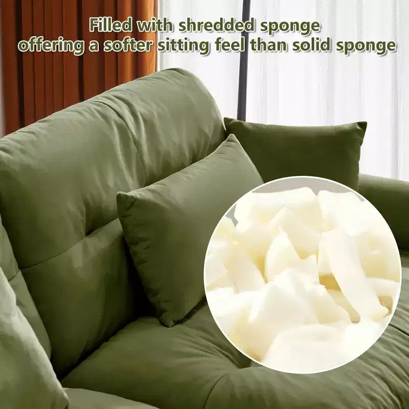 Modern Two Seater Sofa with Bolsteredd Armrests Waist Pillows Throw Pillows for Living Room Hallway Bedroom Olive Green