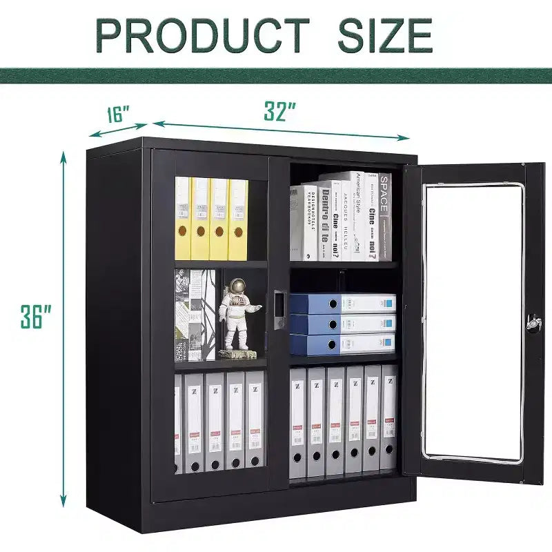 BALHAM TRADE-36Large filing cabinet Lockable Glass Door 2 Adjustable Shelves Organizer for Office Home