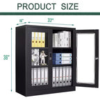 BALHAM TRADE-36Large filing cabinet Lockable Glass Door 2 Adjustable Shelves Organizer for Office Home