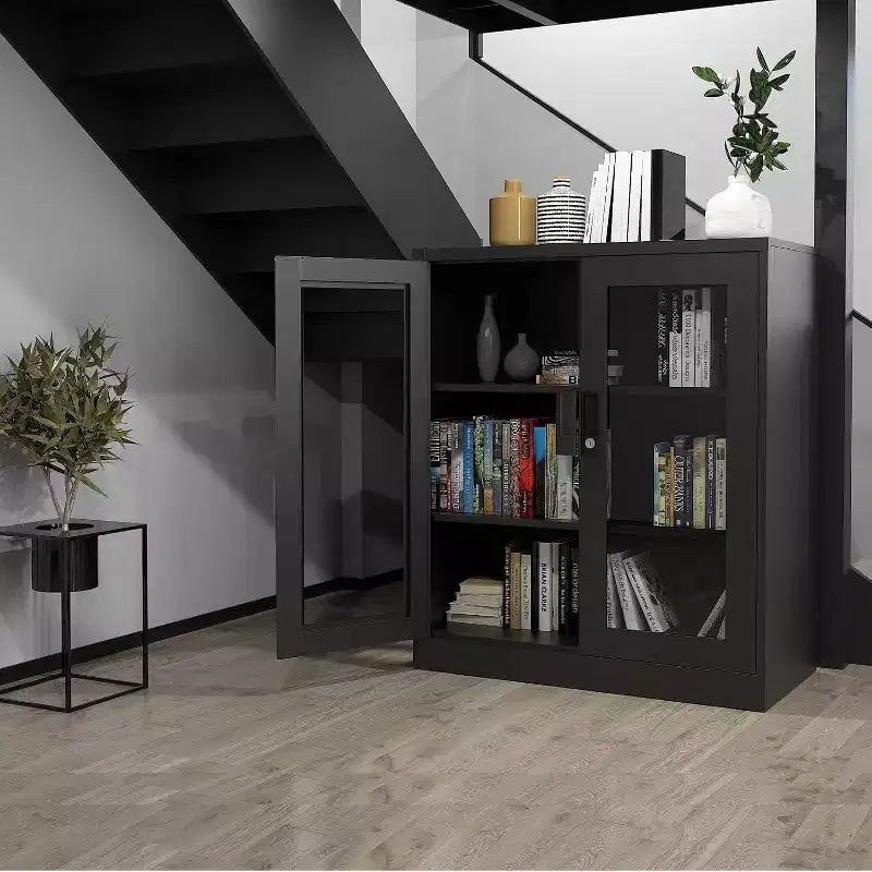 BALHAM TRADE-36Large filing cabinet Lockable Glass Door 2 Adjustable Shelves Organizer for Office Home