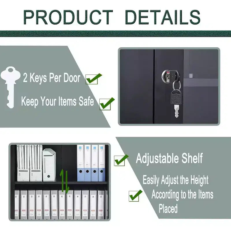 BALHAM TRADE-36Large filing cabinet Lockable Glass Door 2 Adjustable Shelves Organizer for Office Home
