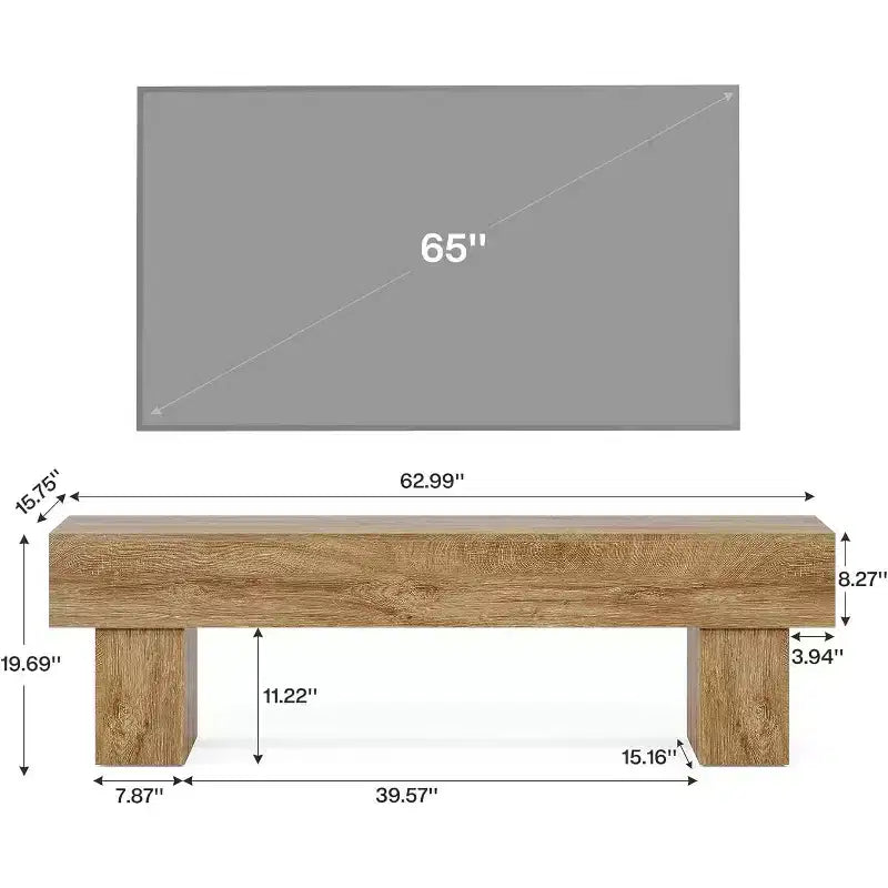 63-Zoll-TV-Schrank, Entertainment-Center und niedriger Konsolentisch im Landhausstil für 55/60/65-Zoll-Fernseher, Wohnzimmer