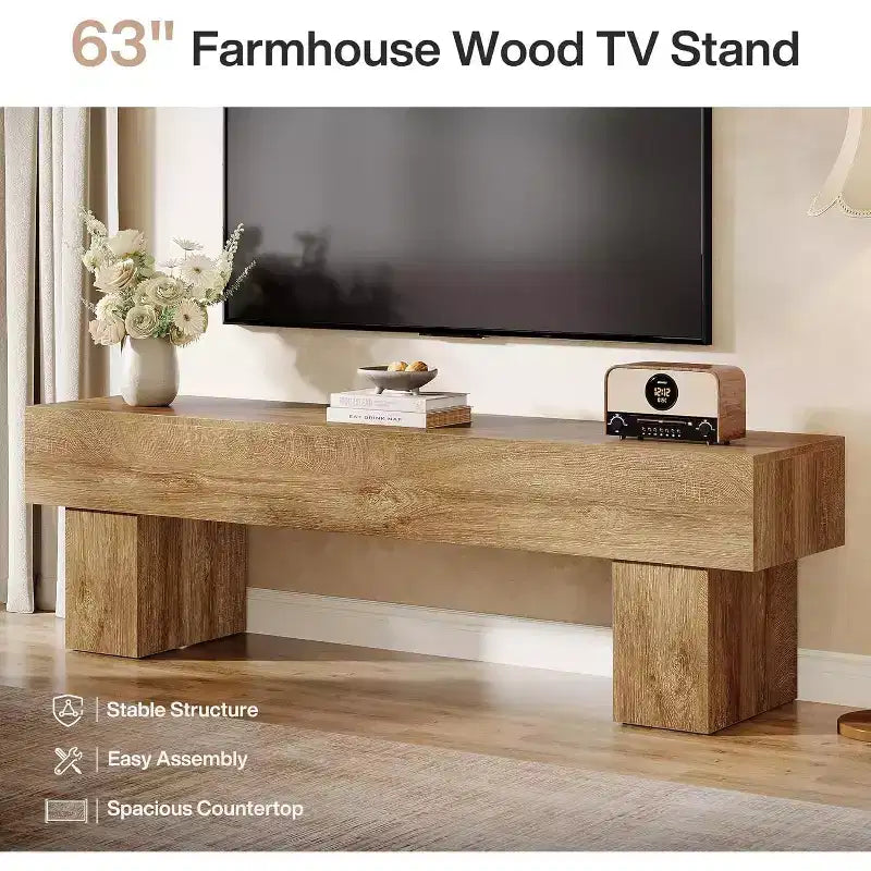 63-Zoll-TV-Schrank, Entertainment-Center und niedriger Konsolentisch im Landhausstil für 55/60/65-Zoll-Fernseher, Wohnzimmer