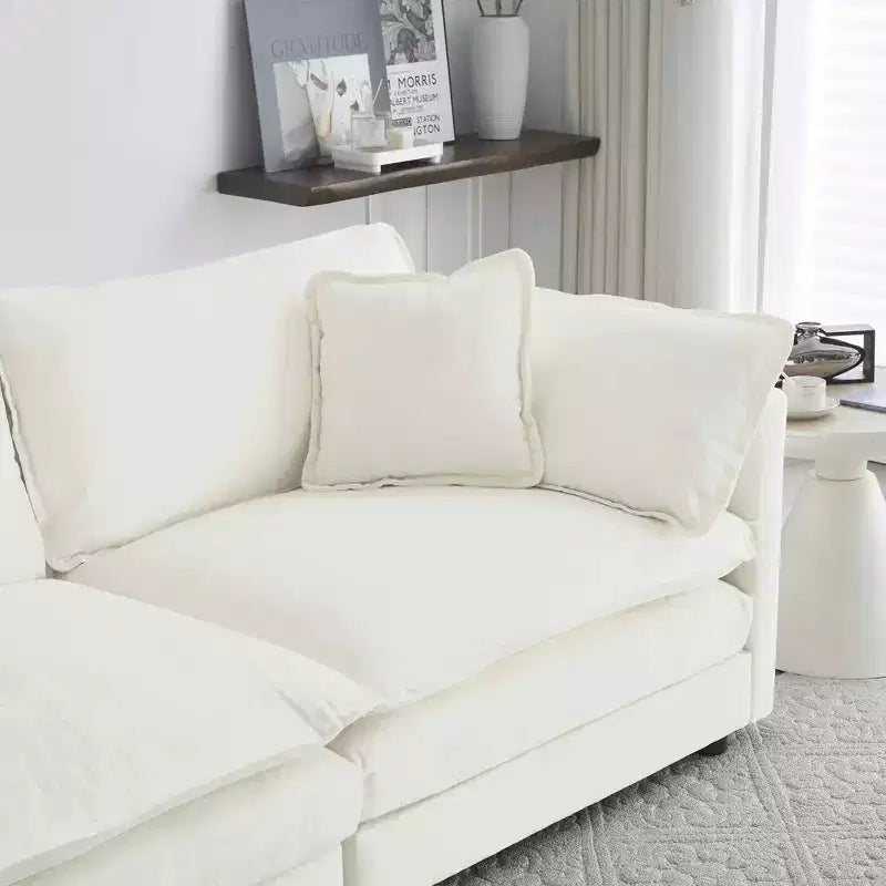 Canapé moderne du milieu du siècle à 3 places avec 2 coussins d’accoudoir et 3 coussins décoratifs pour le salon, blanc